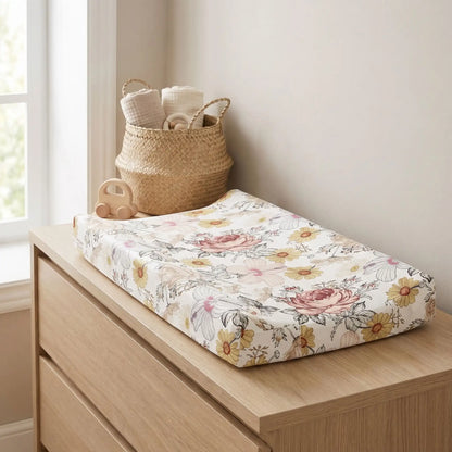 housse matelas à langer fleurs jaunes