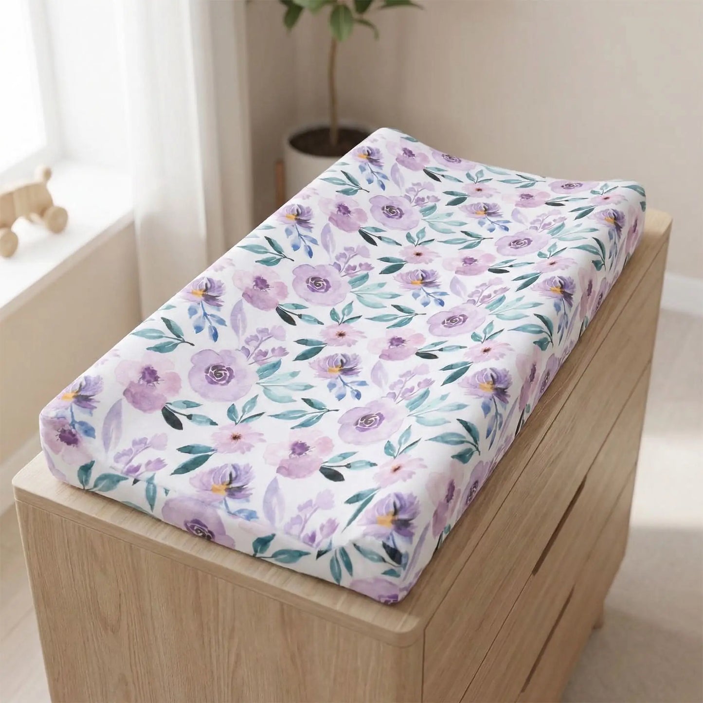 housse matelas à langer fleurs violettes