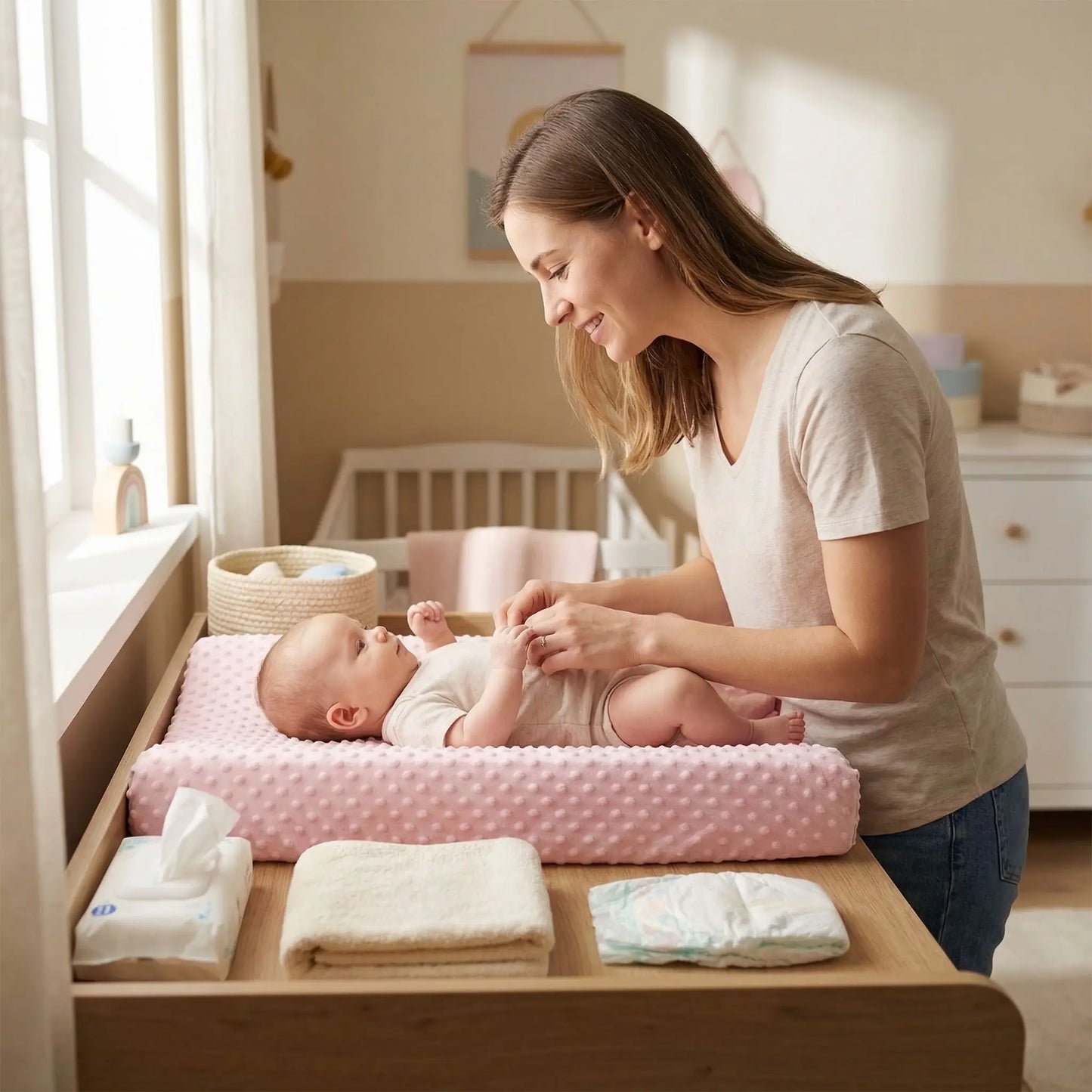 housse matelas à langer rose maman change bébé