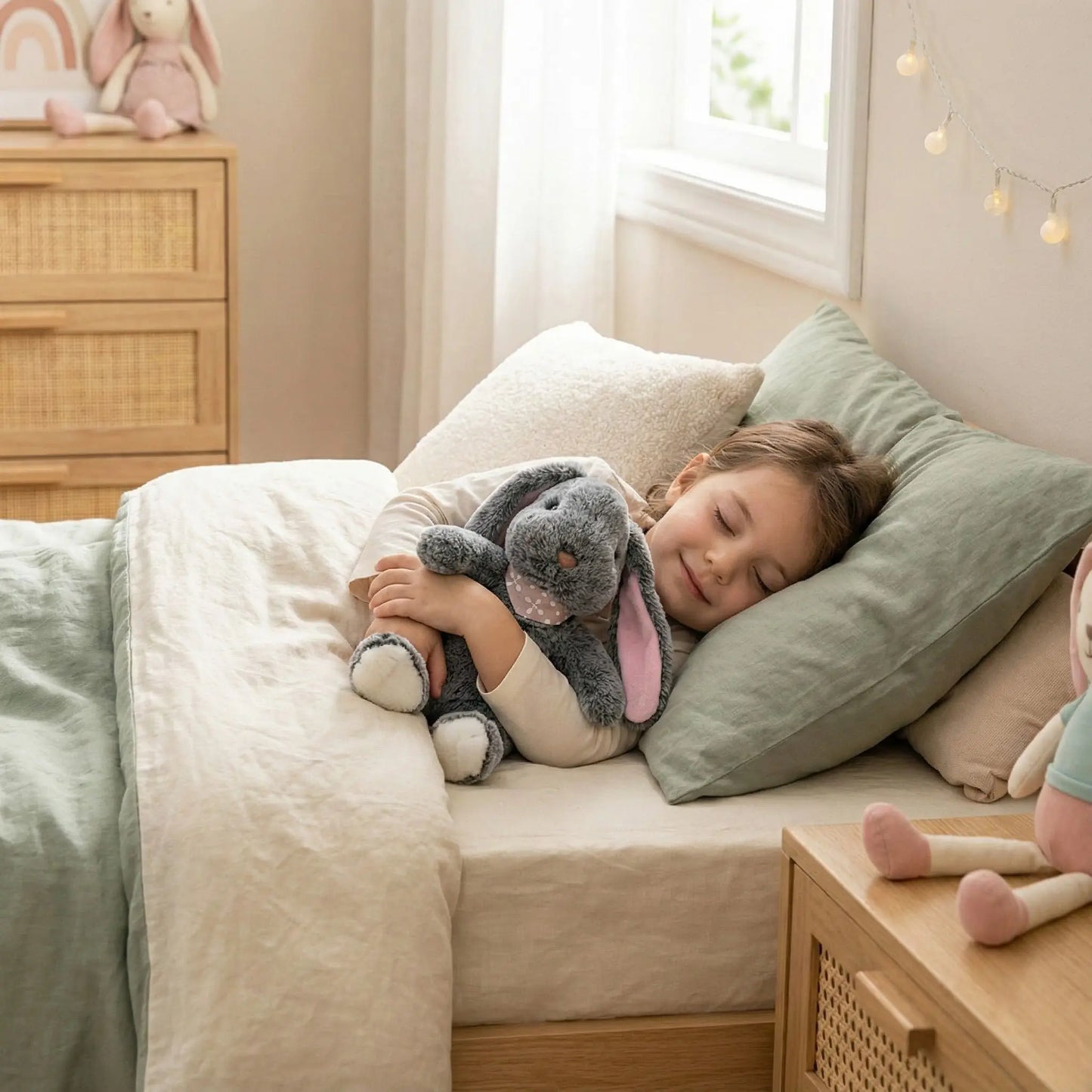 lapin en peluche gris coton doux apaisant enfant endormi