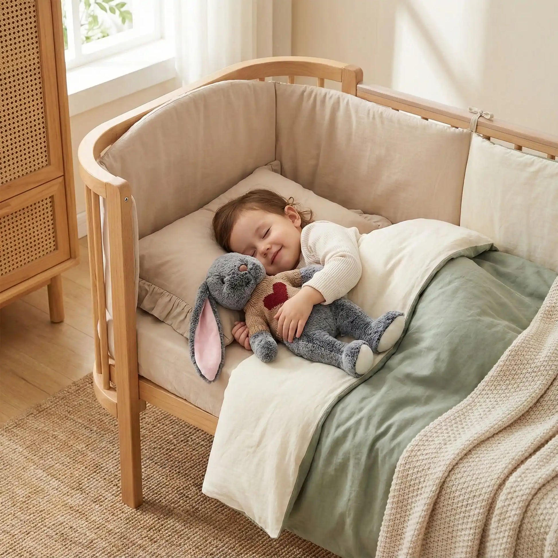 lapin en peluche gris doux apaisant enfant sommeil paisible