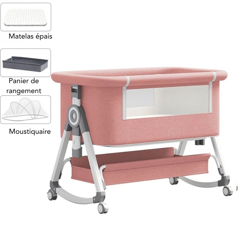 lit cododo rose avec moustiquaire panier rangement matelas