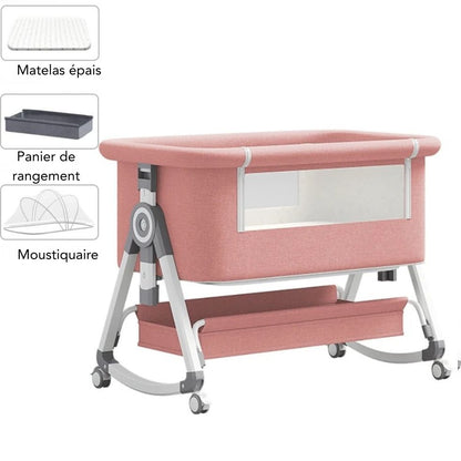 lit cododo rose avec moustiquaire panier rangement matelas