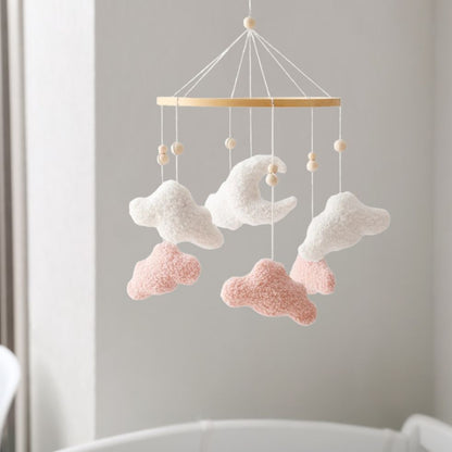 mobile bebe nuage rose blanc