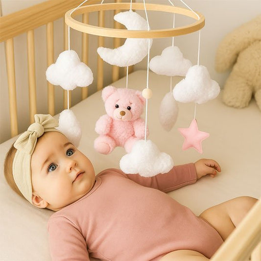 mobile bebe ours rose nuage blanche fille