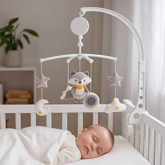 mobile bebe raton laveur bebe endormi dans berceau