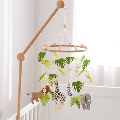 mobile bebe zebre lion girafe elephant feuille verte
