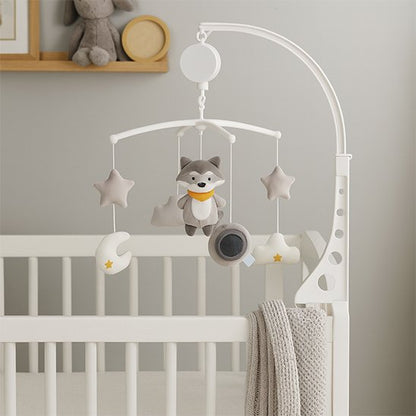 mobile musical bebe raton laveur nuage etoile lune dans berceau
