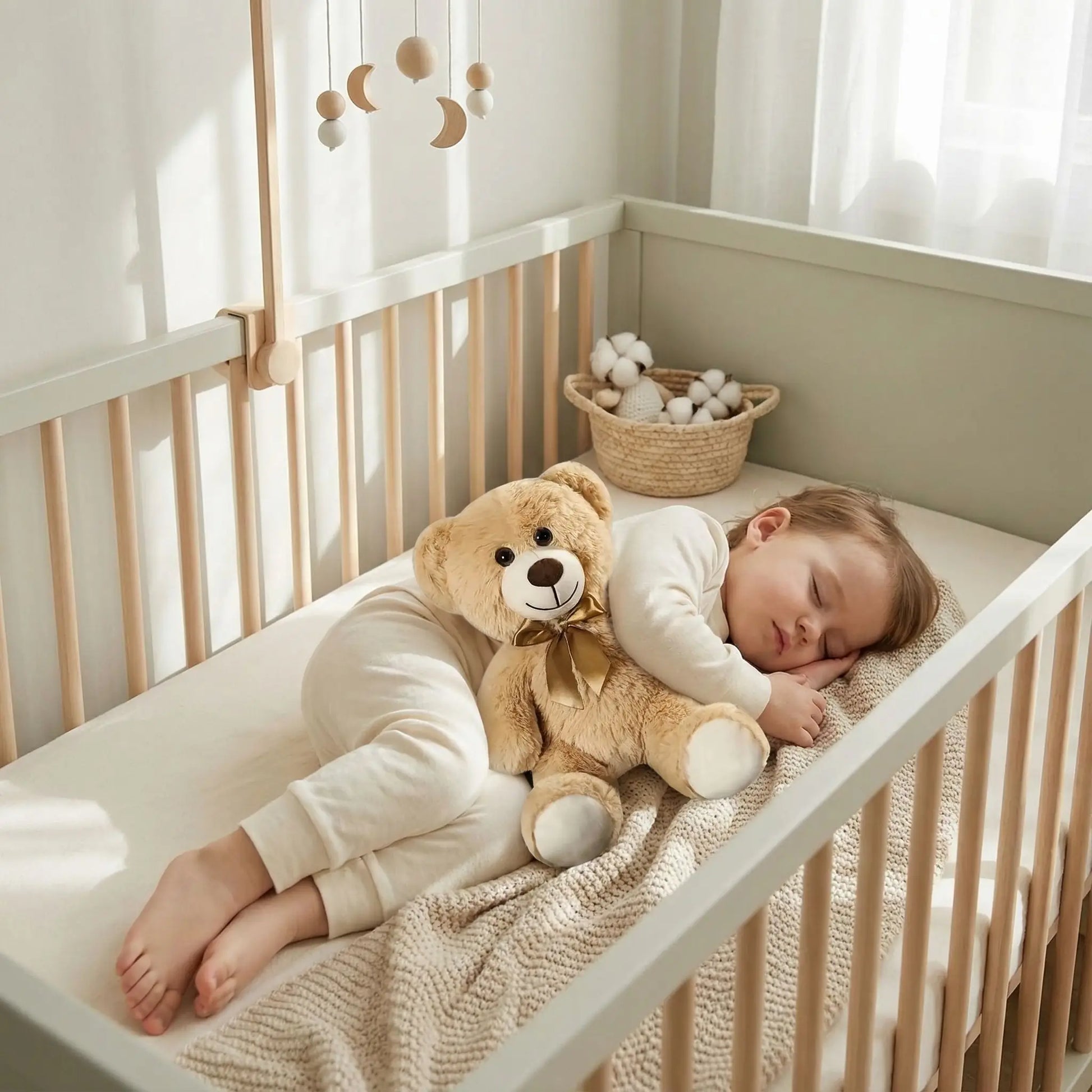 ours en peluche brun coton doux enfant endormi berceau