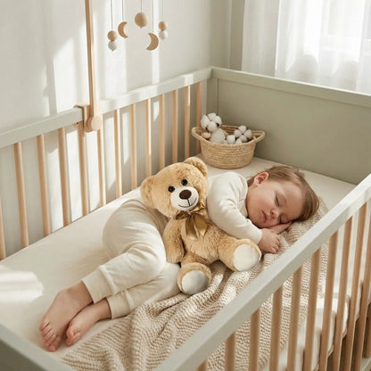 ours en peluche brun coton doux enfant endormi berceau