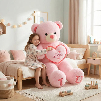 ours en peluche coton rose apaisante fille souriante câlin