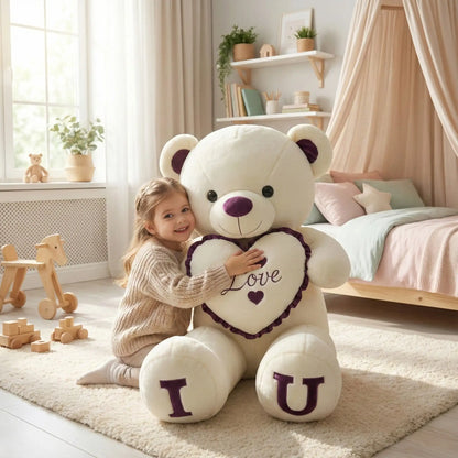 ours en peluche coton violet apaisante fille souriante câlin