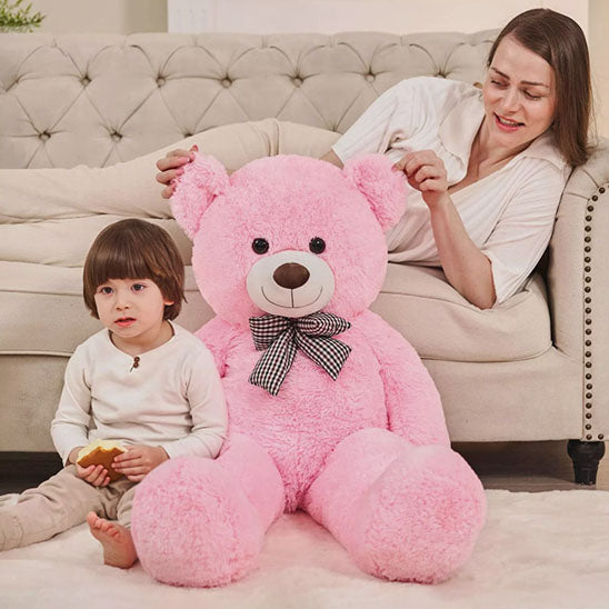 ours en peluche rose coton doux mama enfant assis