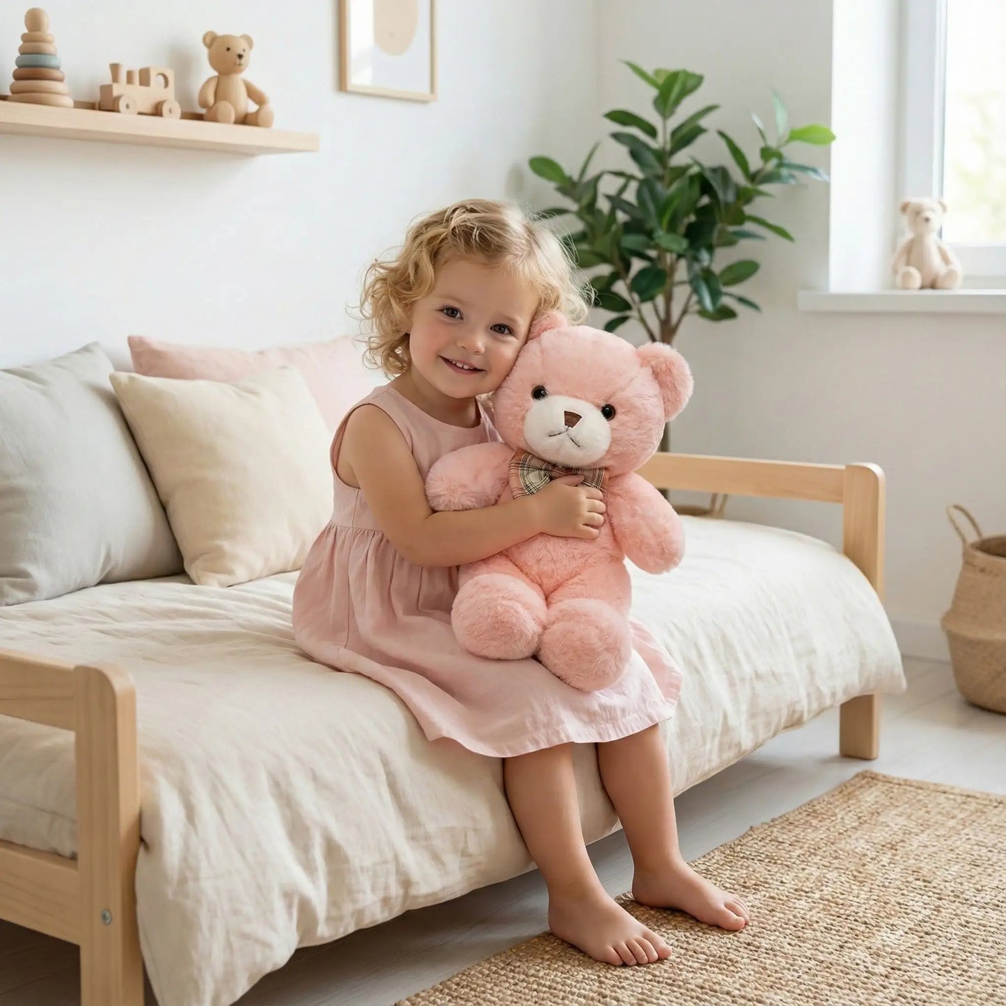 ours en peluche rose rassurant apaisant fille câlin