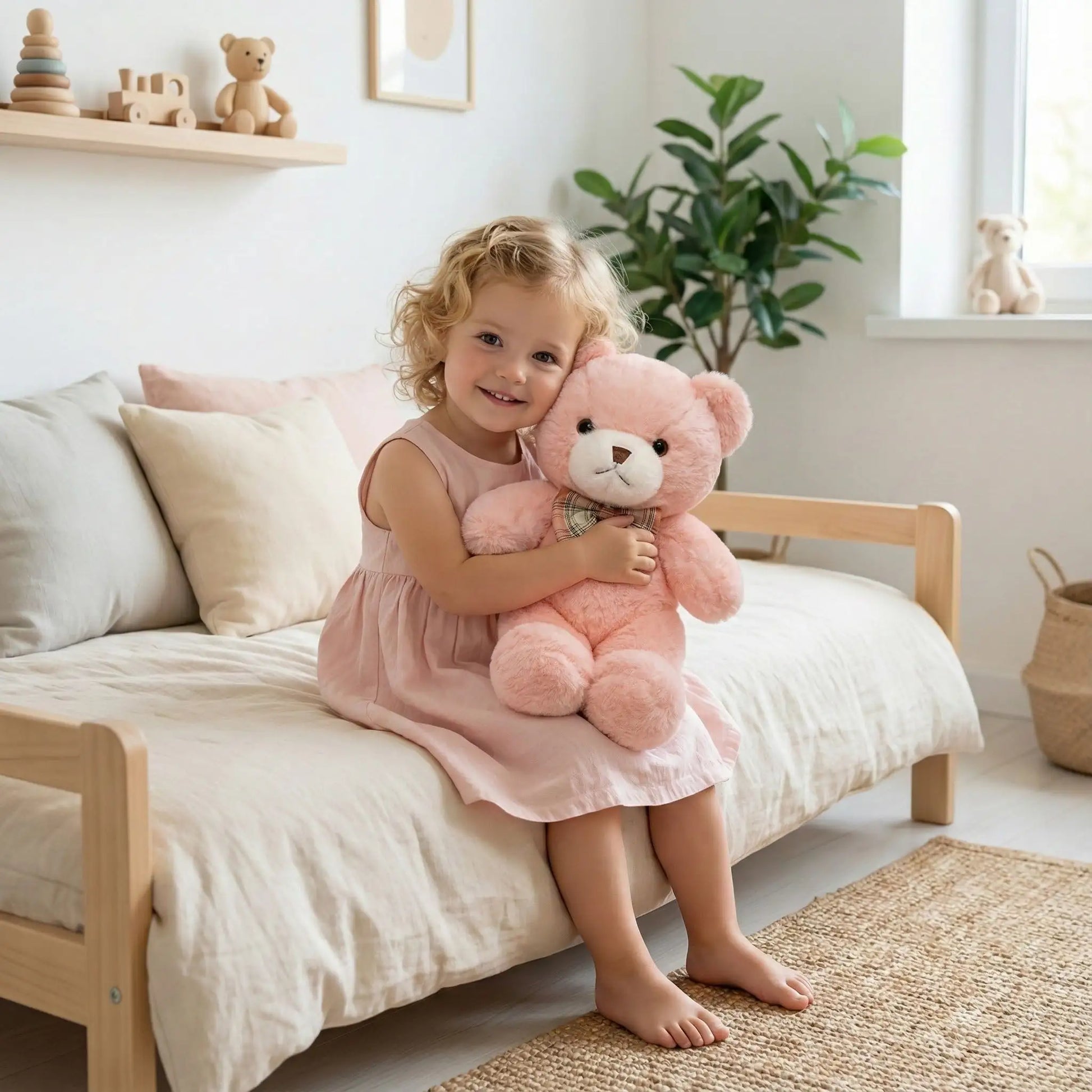 ours en peluche rose rassurant apaisant fille câlin
