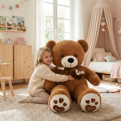 ours peluche marron geante coton doux fille souriante câlin