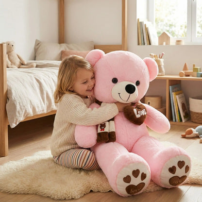 ours peluche rose geante coton doux fille souriante câlin