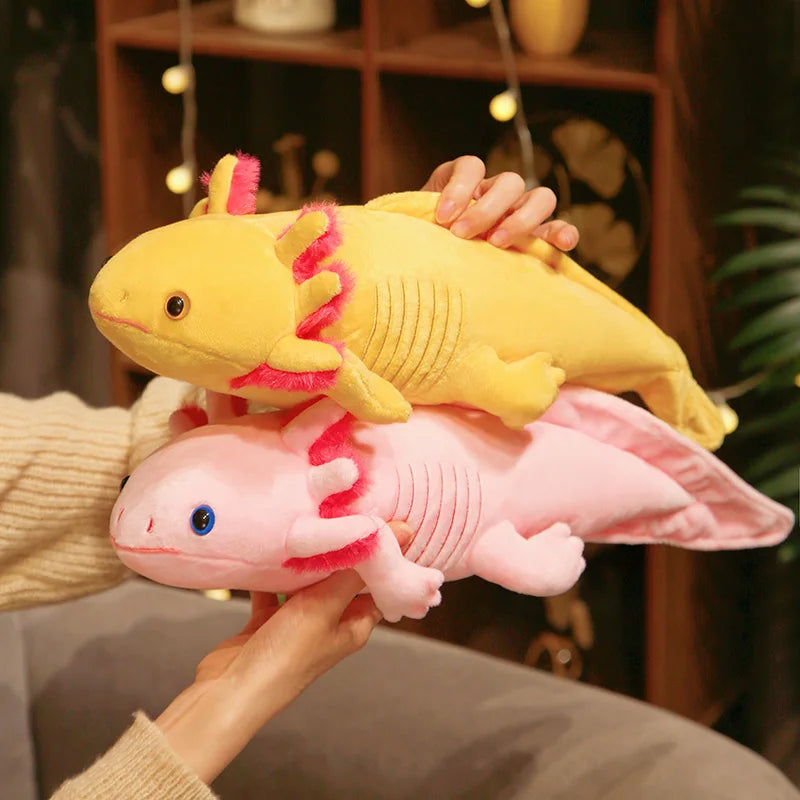 peluche axolotl jaune rose pour aide sommeil enfant