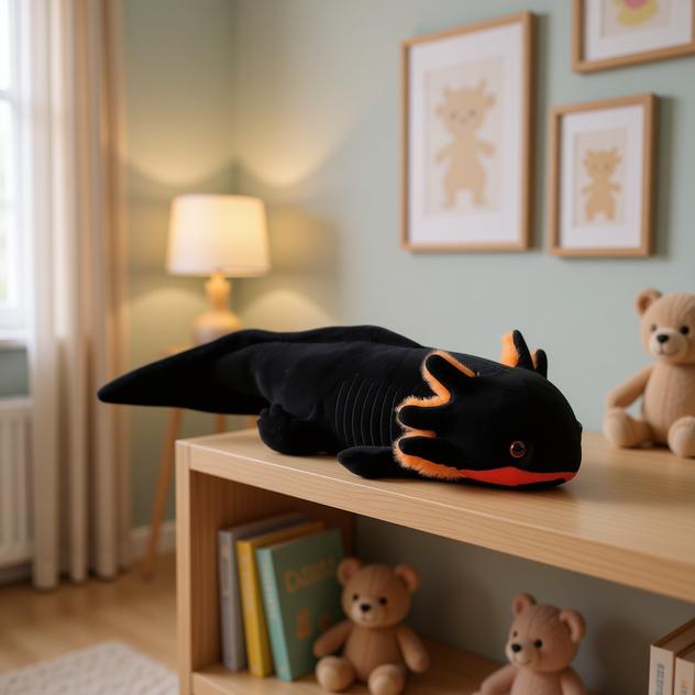 peluche axolotl noir orange mignon cadeau enfant