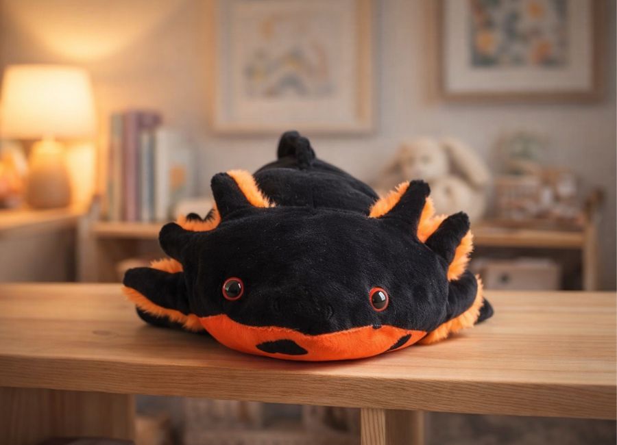 peluche axolotl noir orange mignon décoration chambre bébé enfant