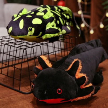 peluche axolotl noir orange vert mignon cadeau enfant bébé