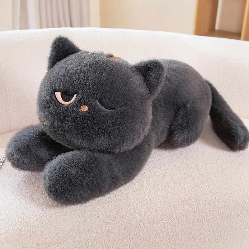 peluche chat douce grise xxl apaisante réconfortante amusante