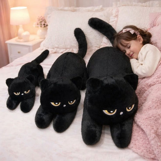 peluche chat noir geante douce apaisante rassurante fille endormie