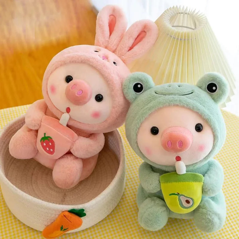 peluche cochon lapin rose grenouille vert mignonne