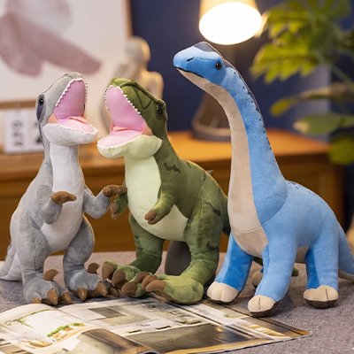 Peluche dinosaure bleu gris vert