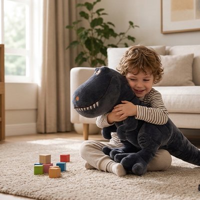 Peluche dinosaure enfant souriant