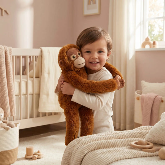 peluche gorille brun enfant souriant