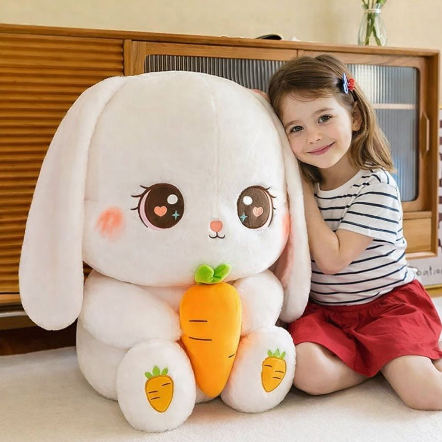 peluche lapin blanc doux rassurant fille souriante cadeau