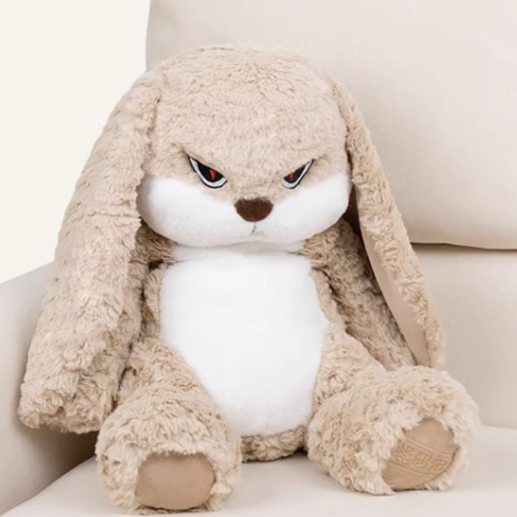 peluche lapin brun assis sérieux amusant cadeau enfant
