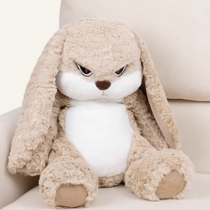 peluche lapin brun assis sérieux amusant cadeau enfant