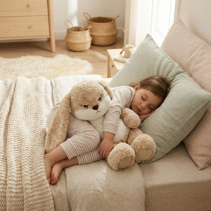 peluche lapin brun doux amusant drôle enfant endormi paisible