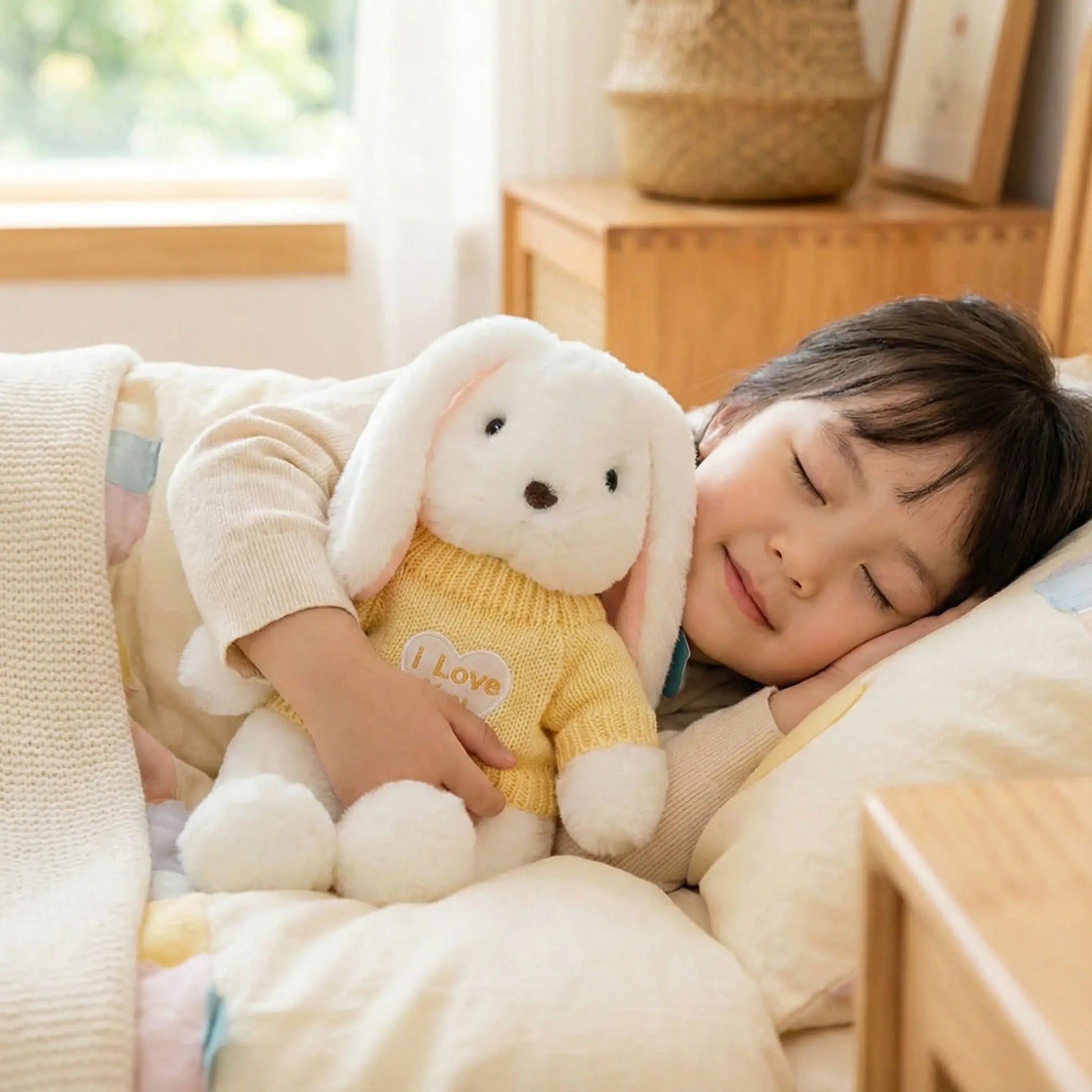 peluche lapin brun doux réconfortant enfant endormi sereinement