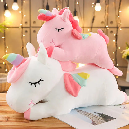 peluche licorne rose blanc douce apaisante compagnon sommeil enfant