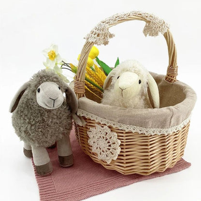 peluche mouton blanc gris panier décoratif cadeau enfant