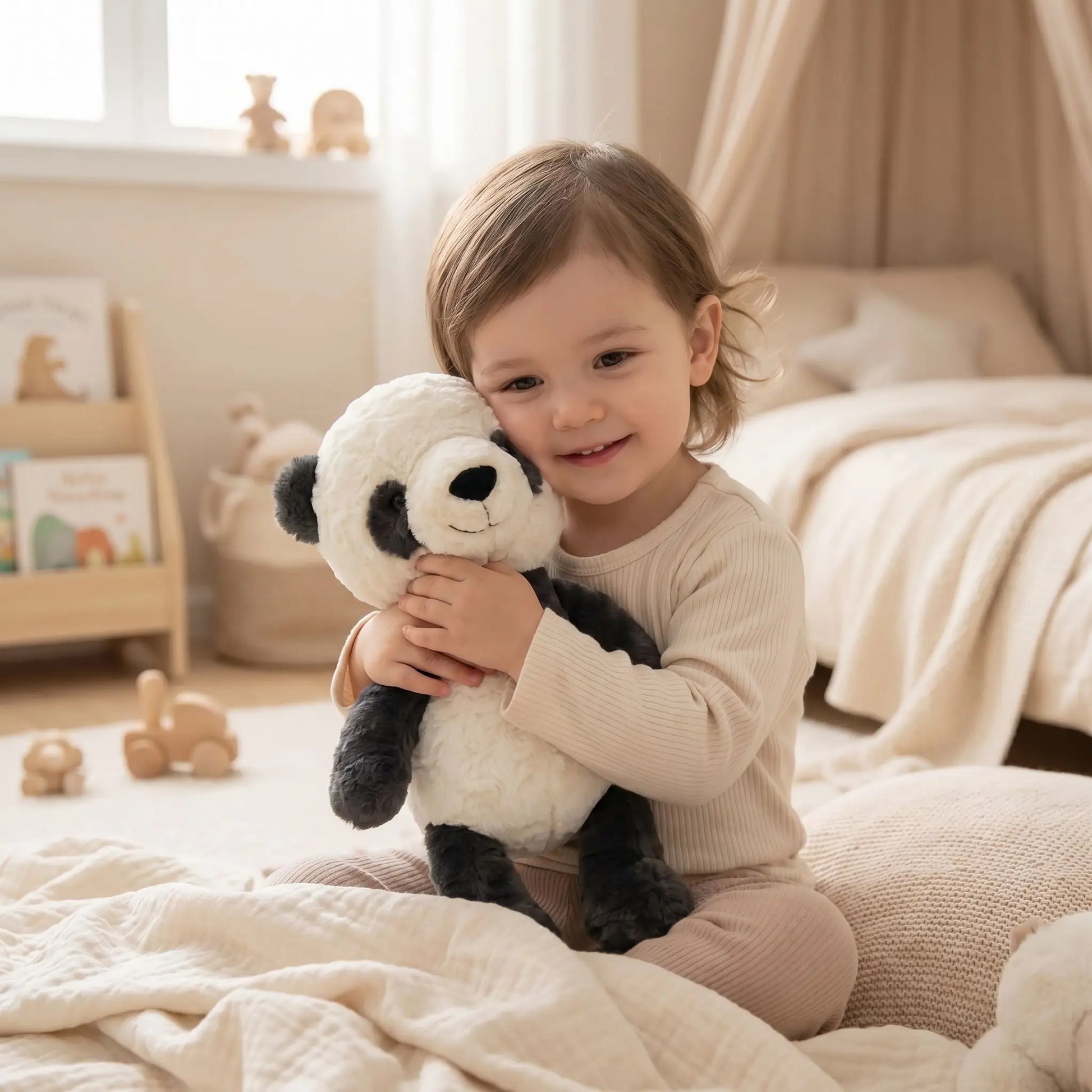 peluche panda noir blanc enfant souriant