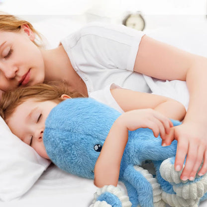 peluche pieuvre bleue coton doux reconfortant enfant maman endormi