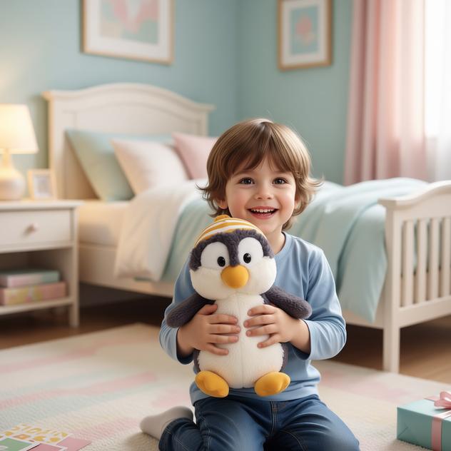 peluche pingouin mignonne rassurante apaisante cadeau enfant souriant