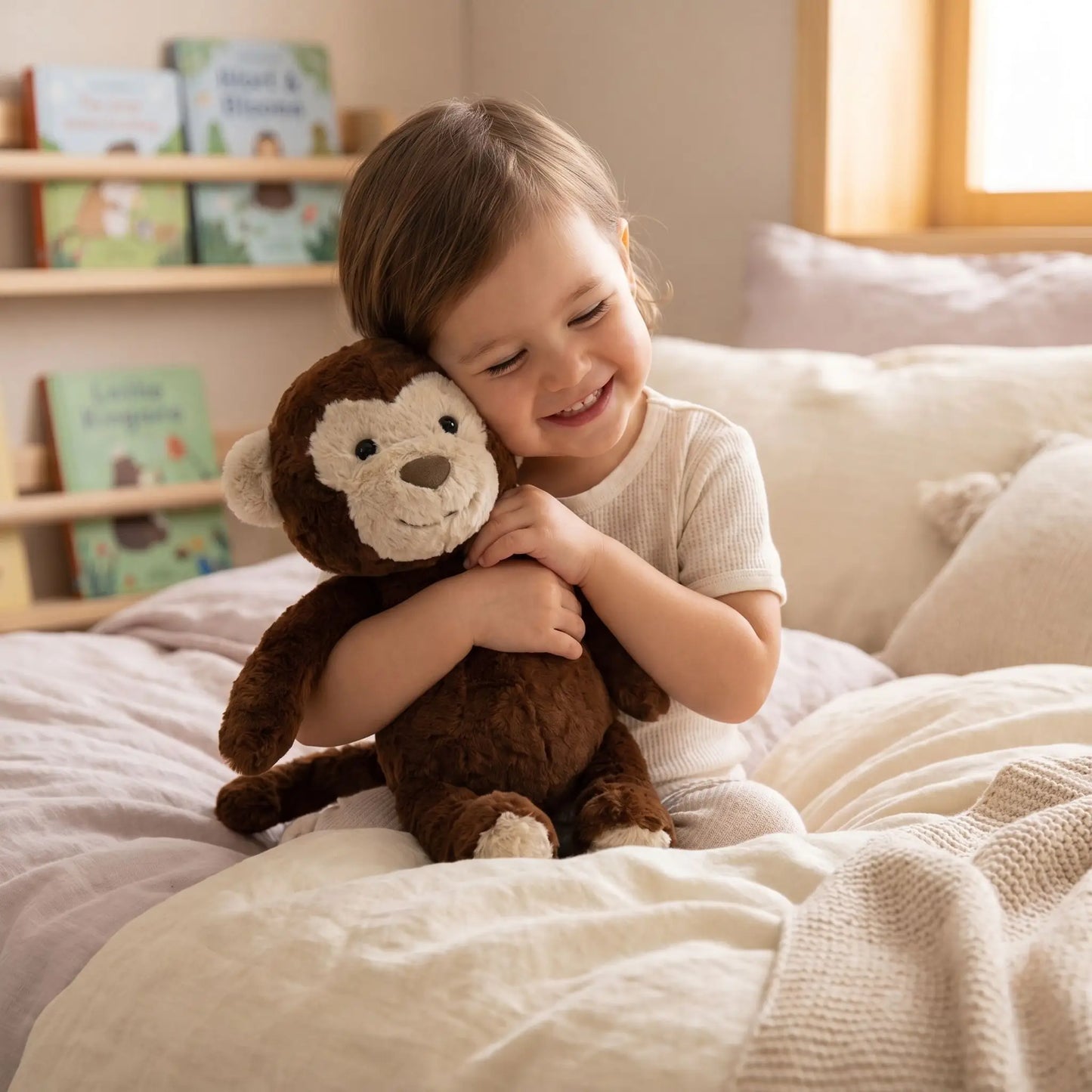 peluche singe marron souriant