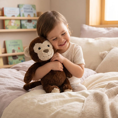 peluche singe marron souriant