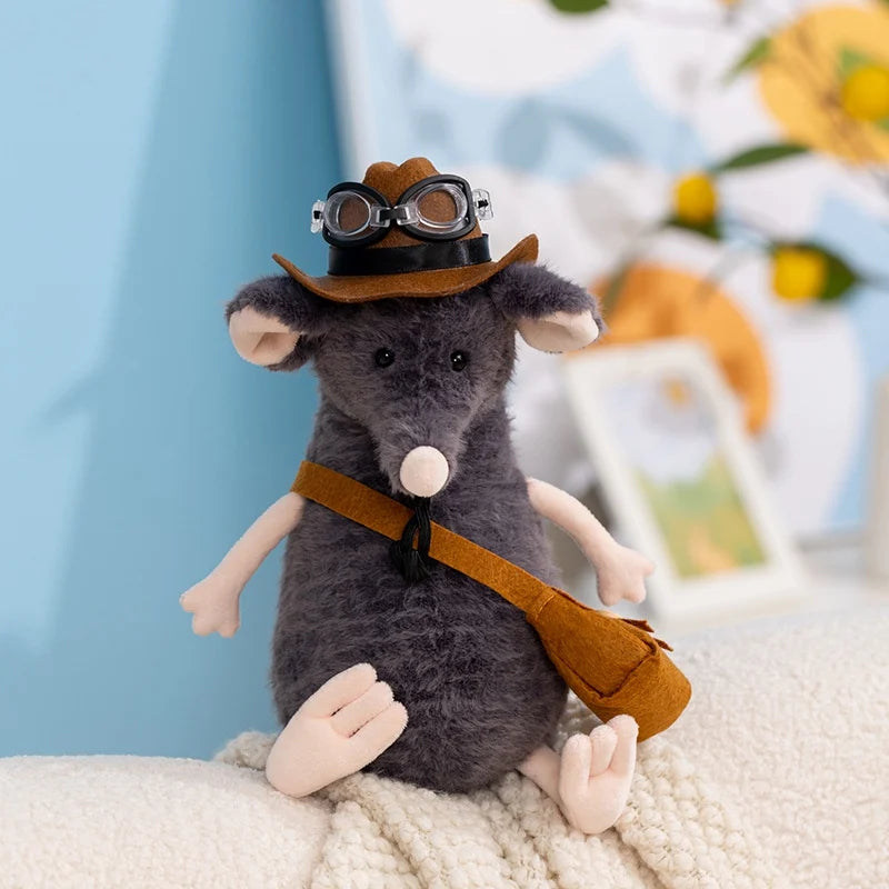 peluche souris gris mignonne avec lunettes chapeau cowboy
