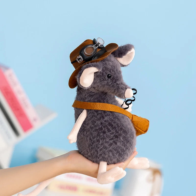 peluche souris gris mignonne décorative chapeau lunettes