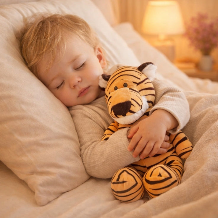 peluche tigre doux apaisant réconfortant enfant endormi paisiblement