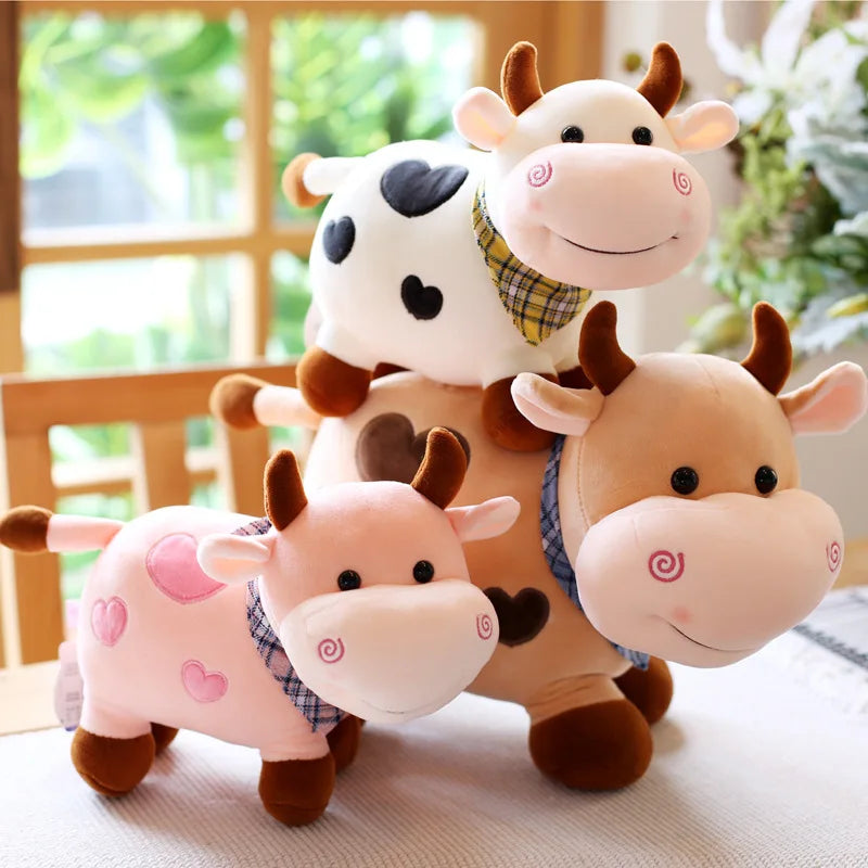 peluche vache blanc rose brun cadeau anniversaire noel paques enfant
