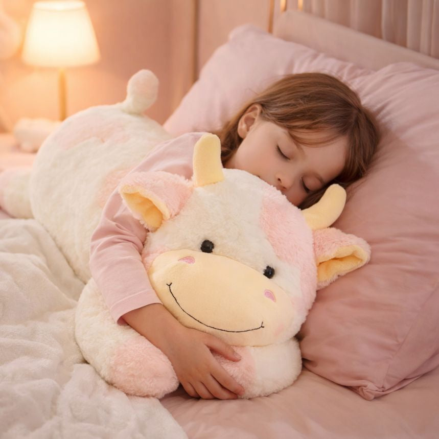 peluche vache rose coton doux apaisante fillette endormie