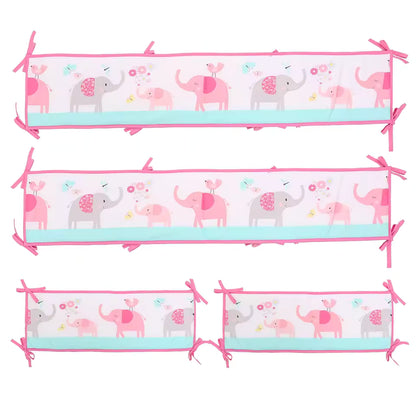 tour de lit bébé éléphant rose 4 pièces
