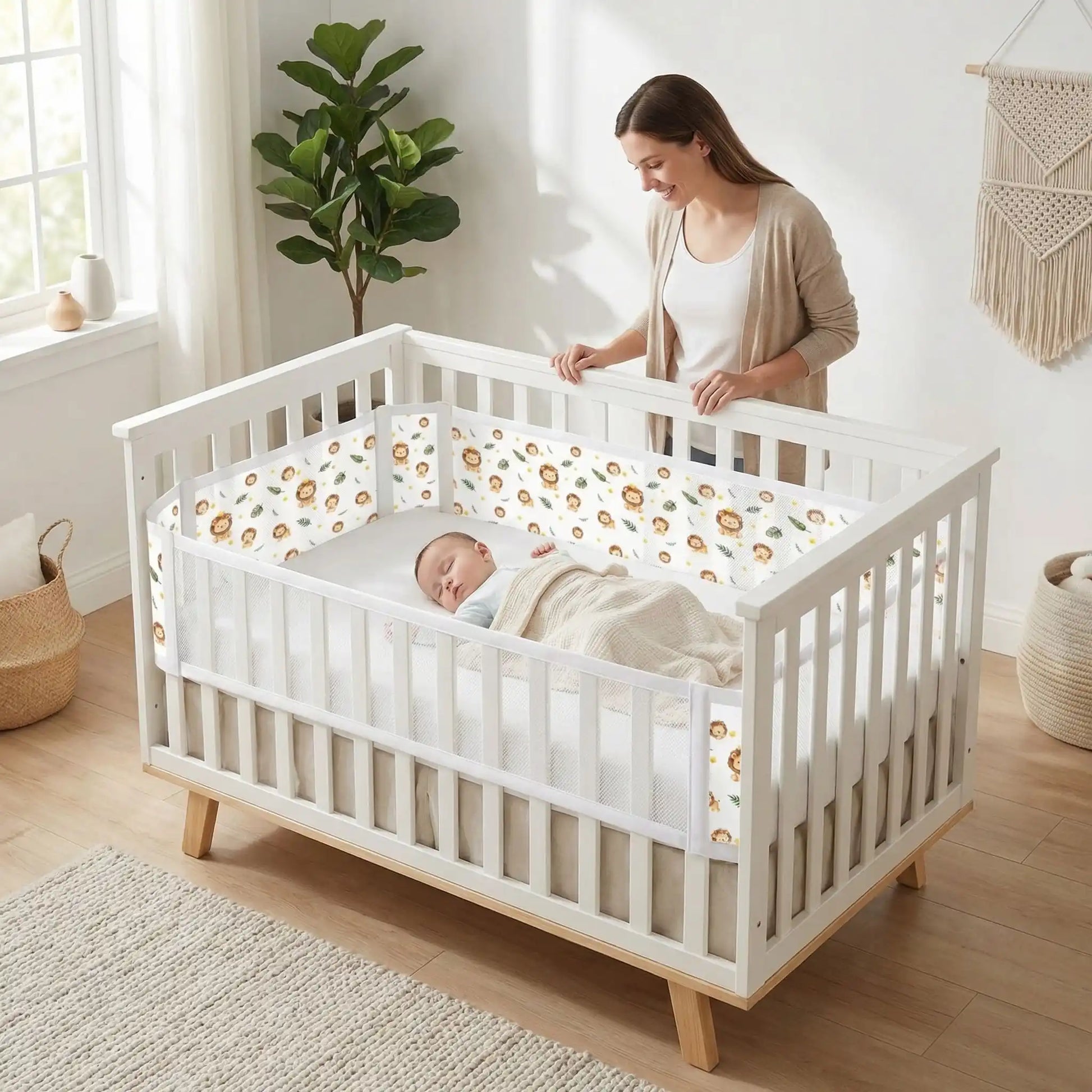 tour de lit bebe respirant lion enfant endormi maman